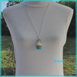 Collier - Sautoir - Cupcake bleu