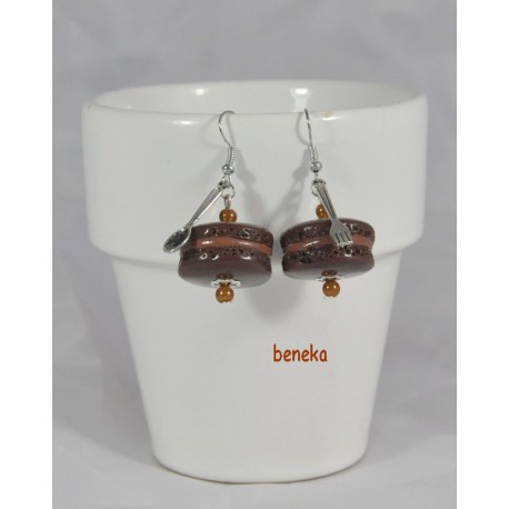 Boucles d'oreilles macaron chocolat