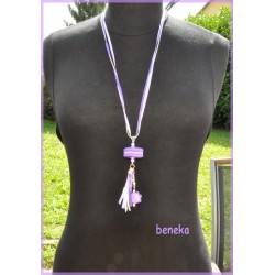 Collier - Sautoir - Macaron violet 